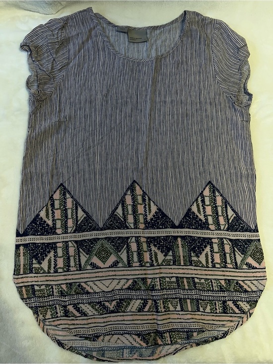Vero Moda Tops - Vero Moda Navy & Pale Pink Striped Tunic with Geometric Embroidery